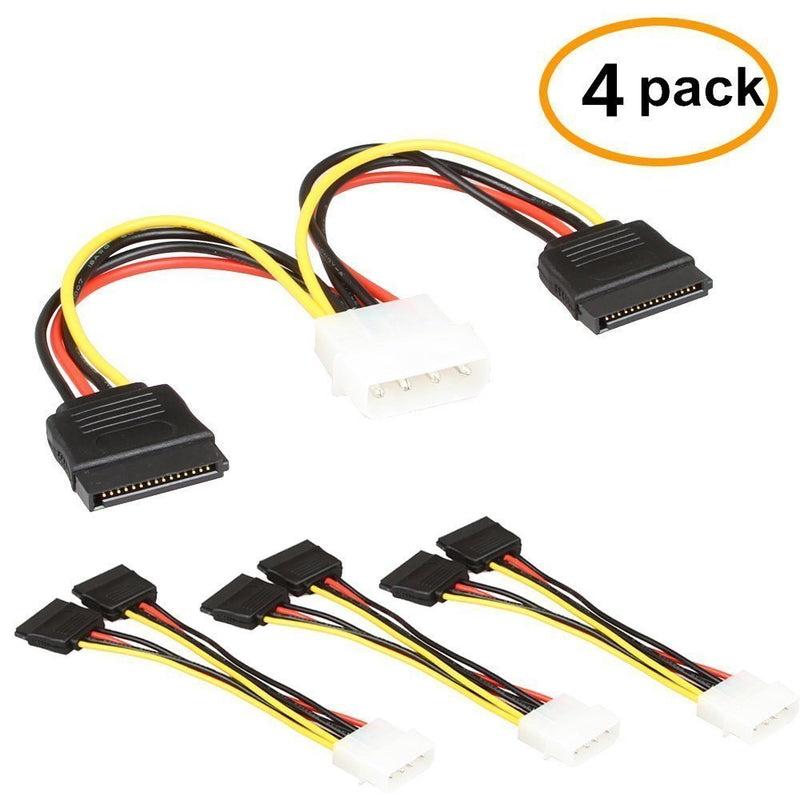 TxLove 4 Pack 6-Inch/15CM 4pin to 15pin SATA Power Splitter Cable Hard Drive HDD SSD