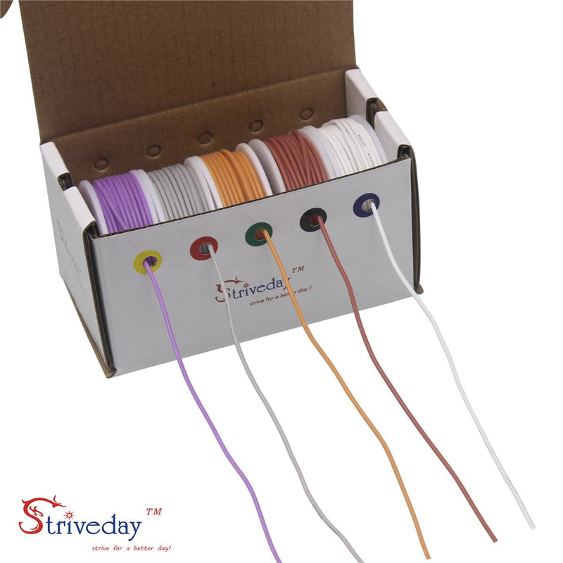 Striveday 30 AWG Flexible Silicone Wire Electric wire 30 gauge Coper Hook Up Wire 300V Cables electronic stranded wire cable electrics DIY BOX-2 30AWG Silicone wire Box2=Brown+White+Grey+Orange+Purple