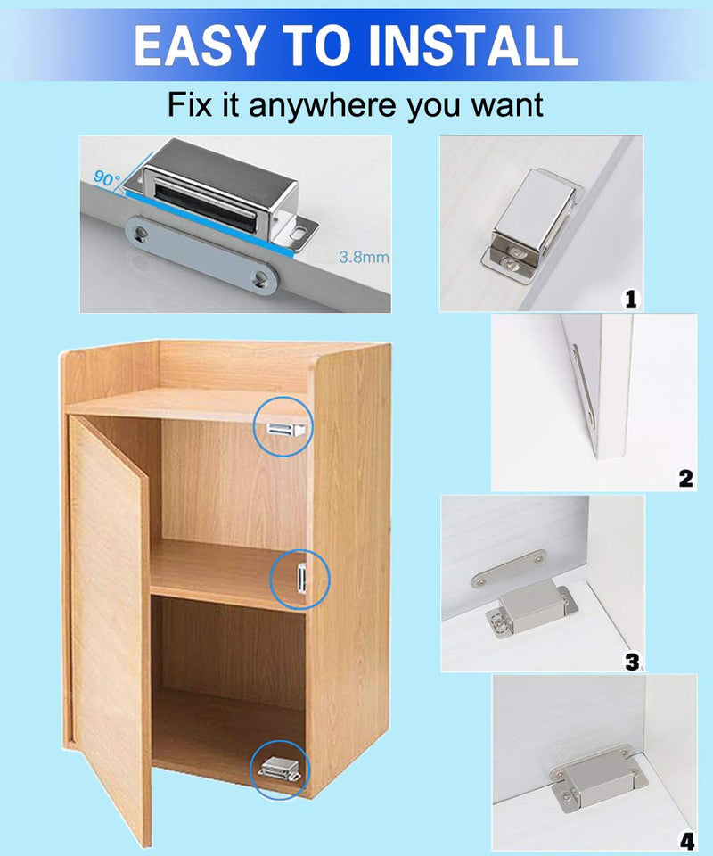 WOOCH Magnetic Door Catch - 25lb High Magnetic Stainless Steel Heavy Duty Catch for Kitchen Bathroom Cupboard Wardrobe Closet Closures Cabinet Door Drawer Latch (2.1 in Silver, 4-Pack) 4 Pack