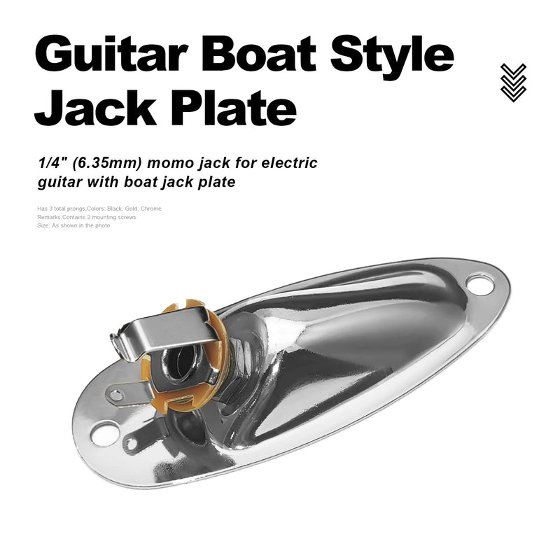MAXCHEER Guitar Input Jack Socket Plate Output Loaded Boat Style 1/4 Inch with Screws for Fender Stratocaster Strat St Mono Electric Guitar for Electric Guitar Replacement Parts (Chrome) Chrome