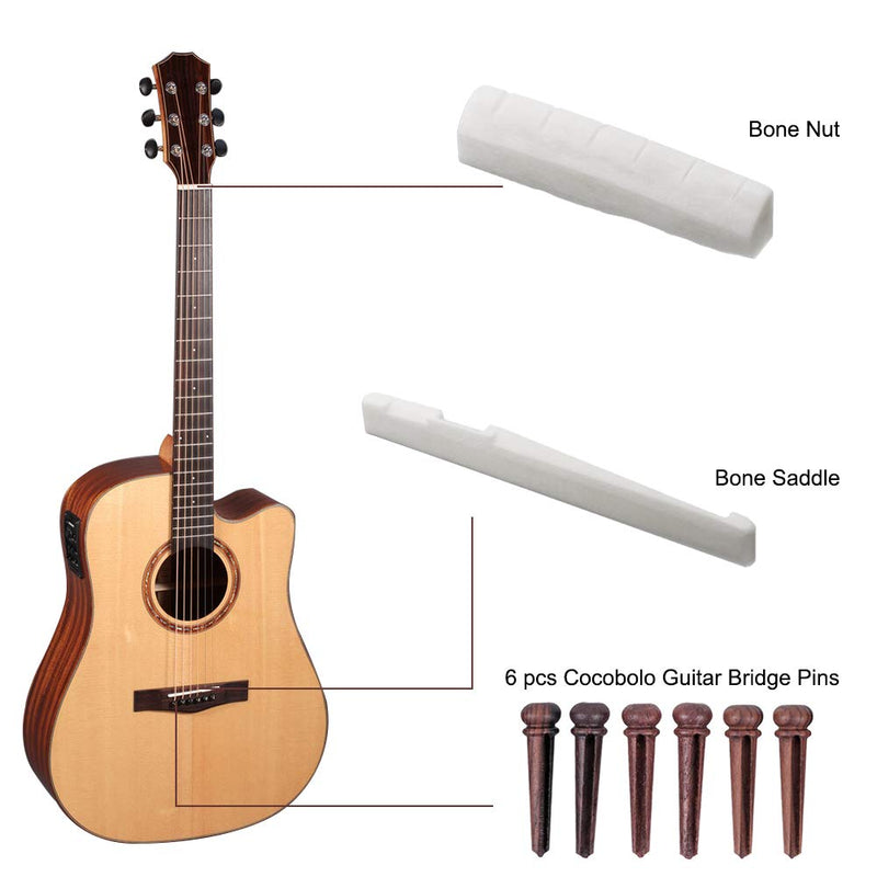 6 String Acoustic Guitar Bone Bridge Saddle And Nut With 6PCS Guitar Rosewood Pins Pegs