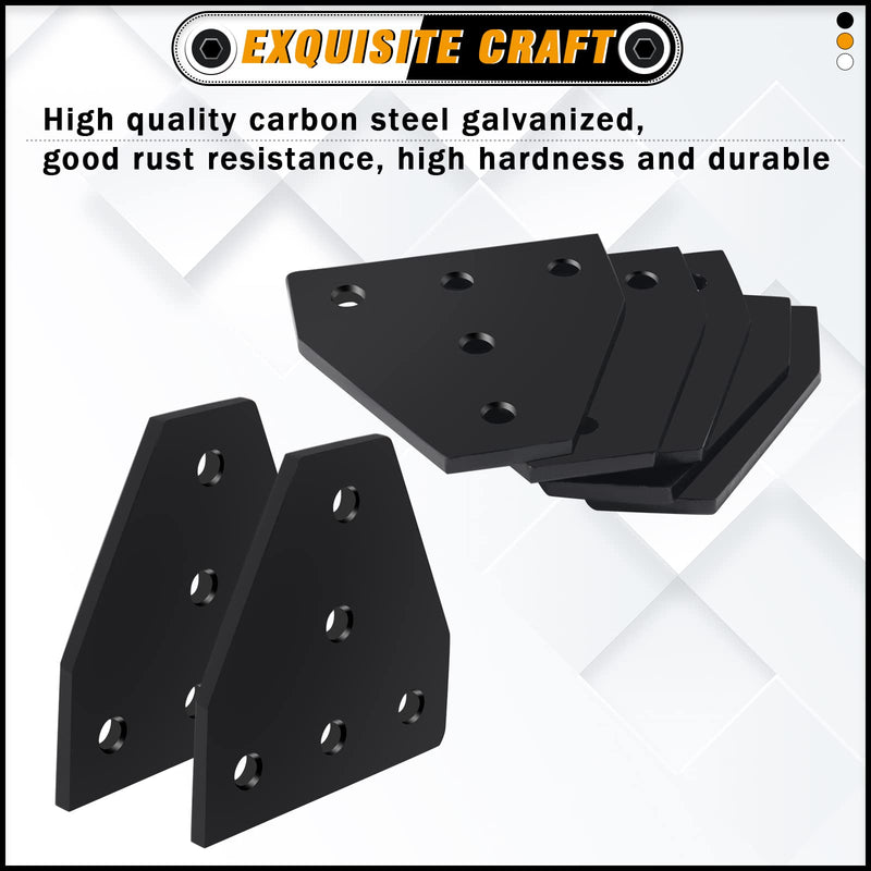 KOOTANS 10pcs 2020 Series Black 5 Hole T Shape Joint Plates with 50pcs M5 T Nuts + 50pcs M5x8mm Hex Socket Cap Screws + 1pcs Wrench, for Standard 6mm Slot Aluminum Profile 3D Printer Frame