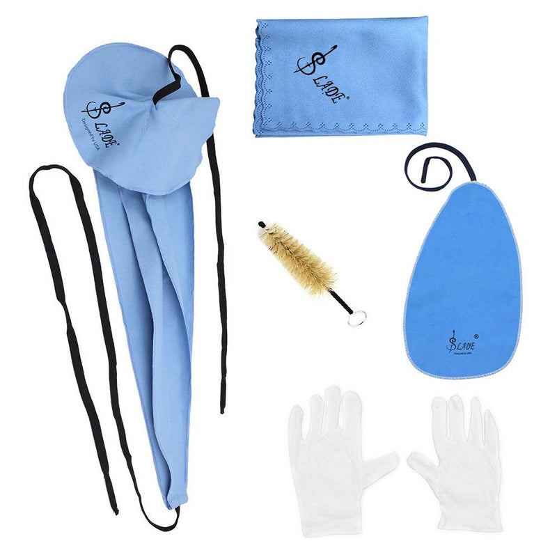 Mowind Saxophone Sax Cleaning Tool Mouthpiece Brush Cleaning Cloth Gloves Cleaning Kit 5-in-1 with Bag