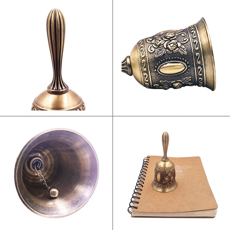 Hourwof Hand Bell,Metal Dinner Bell Decorative Wedding Bells Service Bell Call Bell Christmas Bell,Bronze Broze