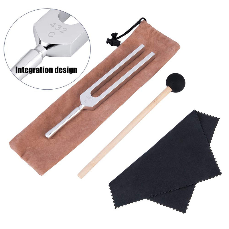 QIYUN Tuning Fork, 432 hz Tuning Forks for Healing with Silicone Hammer and Cleaning Cloth 432hz