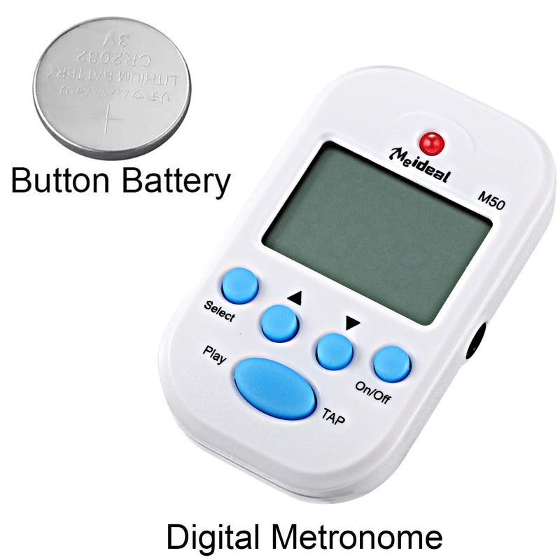 Mini Digital Metronome, Multifunctional, Portable, Volume Adjustable, Clip on, with Speaker, Beat Tempo, with Battery for Piano, Guitar, Saxophone, Flute, Violin, Drum (White) White