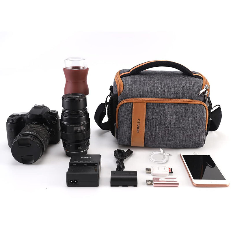 DOMISO Camera Bag Case Waterproof Anti-Shock Shoulder Bag for SLR DSLR Compatible with Nikon D90 D7000 D5300/Canon 60D 700D 5D2/Sony A580 A900/OLYMPUS/Fujifilm/Sony/Panasonic/Pentax/Samsung,Grey Grey