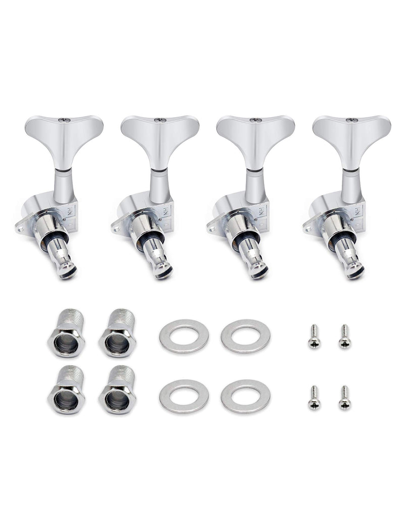 Metallor Guitar Sealed Tuners Tuning Pegs Machine Heads 4 In Line for Right Hand 4 String Bass Guitar Chrome. Chrome-02