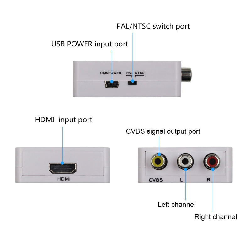 Mini Composite 1080P HDMI to RCA Audio Video AV CVBS Adapter Support HD for HD HDMI2AV Converter Box for TV PC VCR DVD PAL