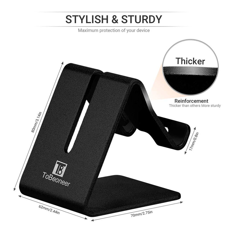 Desk Cell Phone Stand Holder - ToBeoneer Aluminum Desktop Solid Universal Desk Stand for All Mobile Smart Phone Tablet Huawei iPhone X 8 7 6 Plus 5 Ipad 3 4 Ipad Mini Samsung Home Office Decor (Black) Black