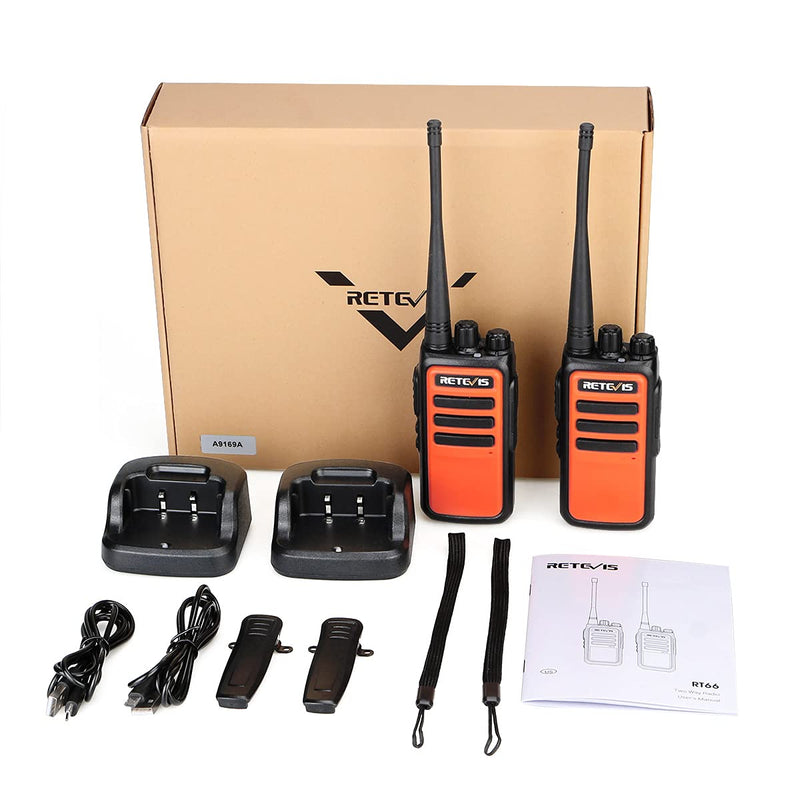 Retevis RT66 Walkie Talkies Long Range,Durable 2 Way Radios for Adults,Compact Two Way radios with Charger,Orange Radio for Construction Site Miner Firefighter(2 Pack)