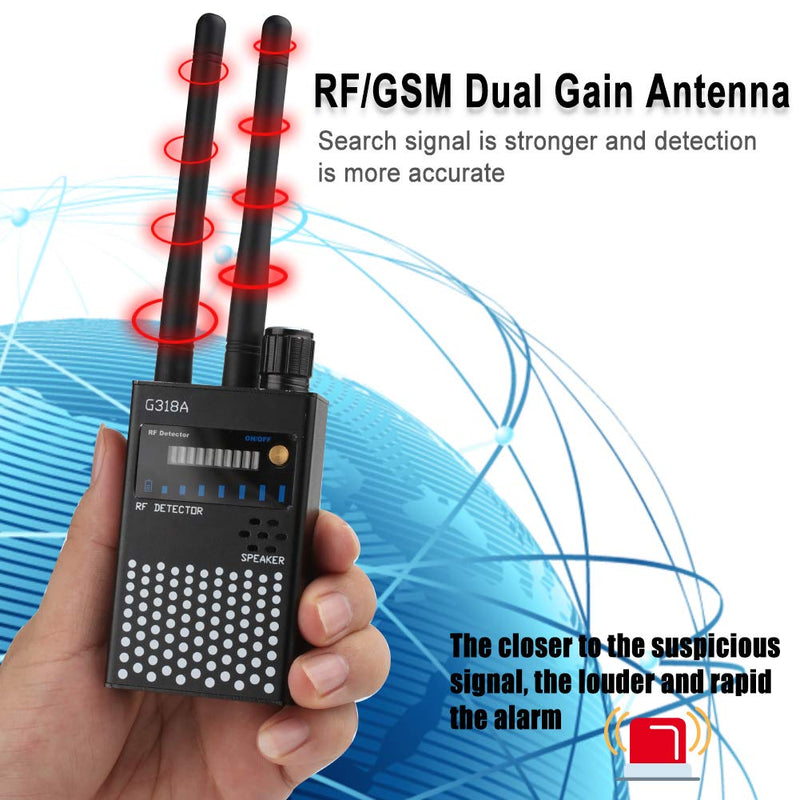 Anti-Spy RF Detector Wireless, Enhanced Dual Antenna Bug Detector Signal for GSM Finder Radar Radio Scanner,Black