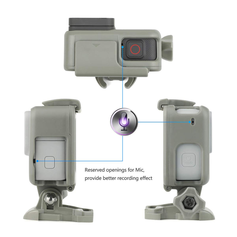 [AUSTRALIA] - SOONSUN Frame Mount Housing Case for GoPro Hero 5 6 7 Black White Silver Hero 2018 Cameras Protective Housing with Buckle and Screw, All Slots Fully Accessible - Gray 