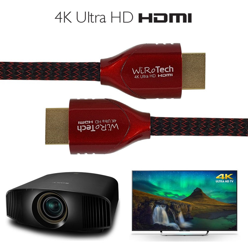 WiRoTech HDMI Cable 4K Ultra HD with Braided Cable, HDMI 2.0 18Gbps, Supports 4K 60Hz, Chroma 4 4 4, Dolby Vision, HDR10, ARC, HDCP2.2 (15 Feet, Red) 15 Feet