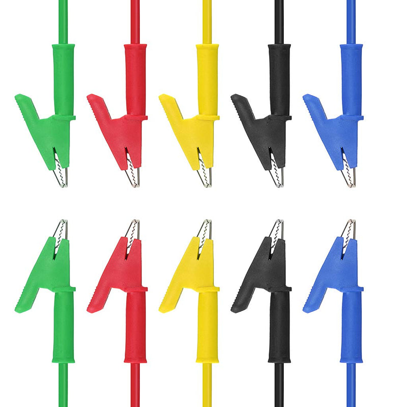 Sumnacon 5 Pcs Dual Ended Crocodile Alligator Clips, 15A Test Lead Wire Cable with Insulators Clips, 5 Colors 3.3 ft/1m Test Flexible Cable with Protective Jack Copper Clamps for Electrical Testing