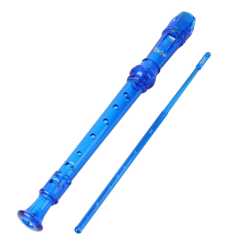 Soprano Descant Recorder 8 Hole-3 Piece Kids Crystal Music Flute w/Cleaning Rod Bag Instruction Blue