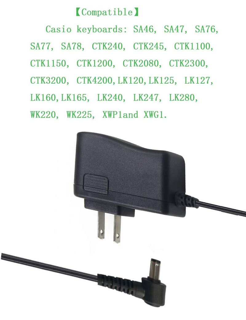 Ac Adapter for Casio Keyboard ADE95100LU Charger Supply ADE95100B AD-E95100L CTK-2080 CTK-2550 CTK-3200 LK-265 LK-280 SA-46 Power Cord