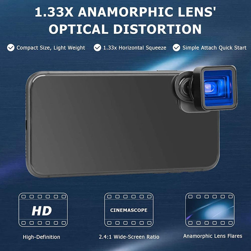 1.33X Anamorphic Lens Filmmaking Cinematic for Phone Smartphone Video 2.4:1 Ratio Attached Lens for FilmicPro Fotorgear Promovie