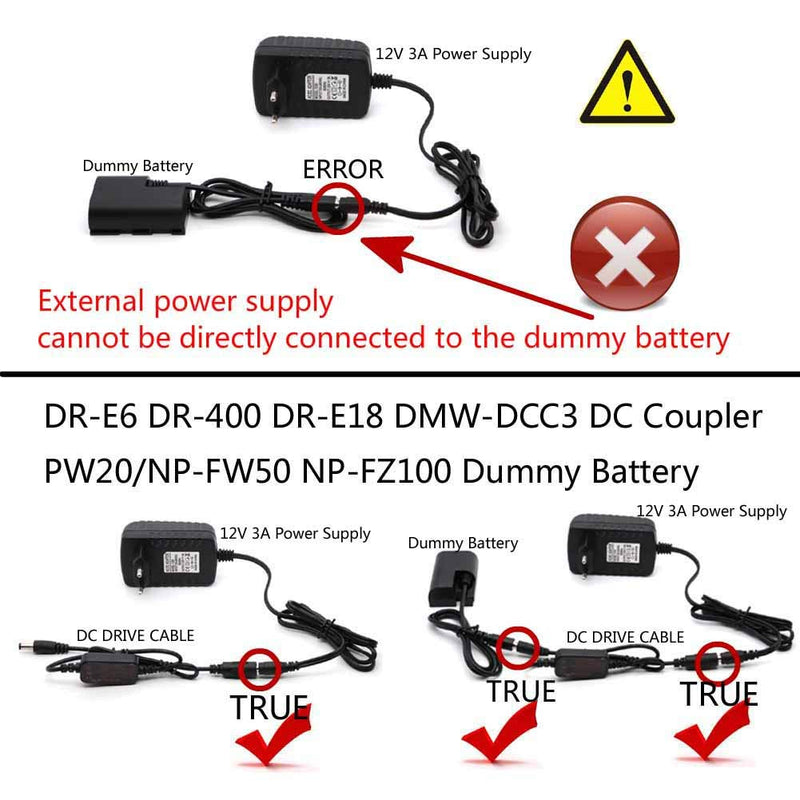 ACK-E6 12V-24V Adapter Cable + DR-E6 LP-E6 Full Decoded DC Coupler Battery for Canon EOS 60Da 70D 80D 5D3 5D4 5DS R 5D Mark III IV ACK-E6 FULL