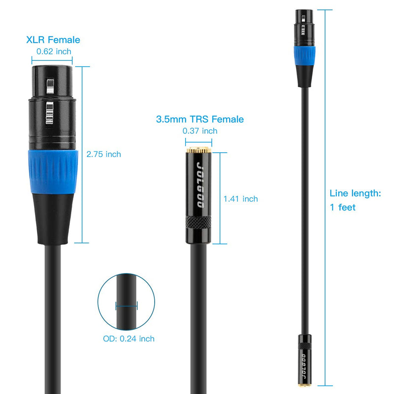 [AUSTRALIA] - XLR Female to 3.5mm Stereo Jack Audio Adapter Cable, 3-pin XLR Female to 1/8 inch TRS Mini Jack Adapter Cable, 1 Feet, Balanced Audio Converter Adapter Cable - JOLGOO 