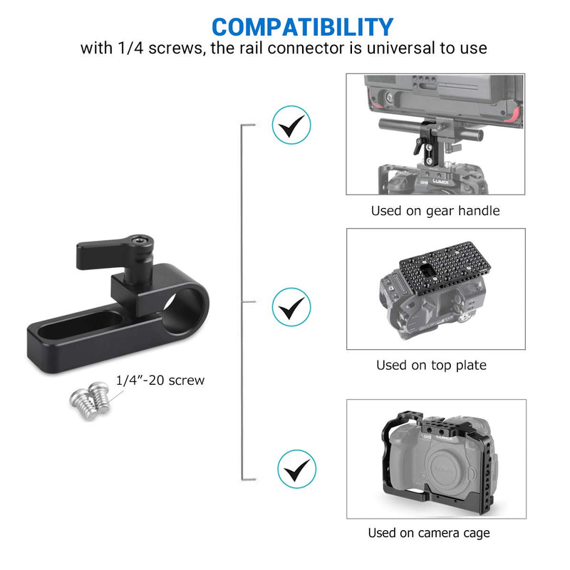 SMALLRIG Single 15mm Rail Clamp Mount Rod Clamp with Long Hole on Plate/Cage/Handle for Rod Extension - 1549