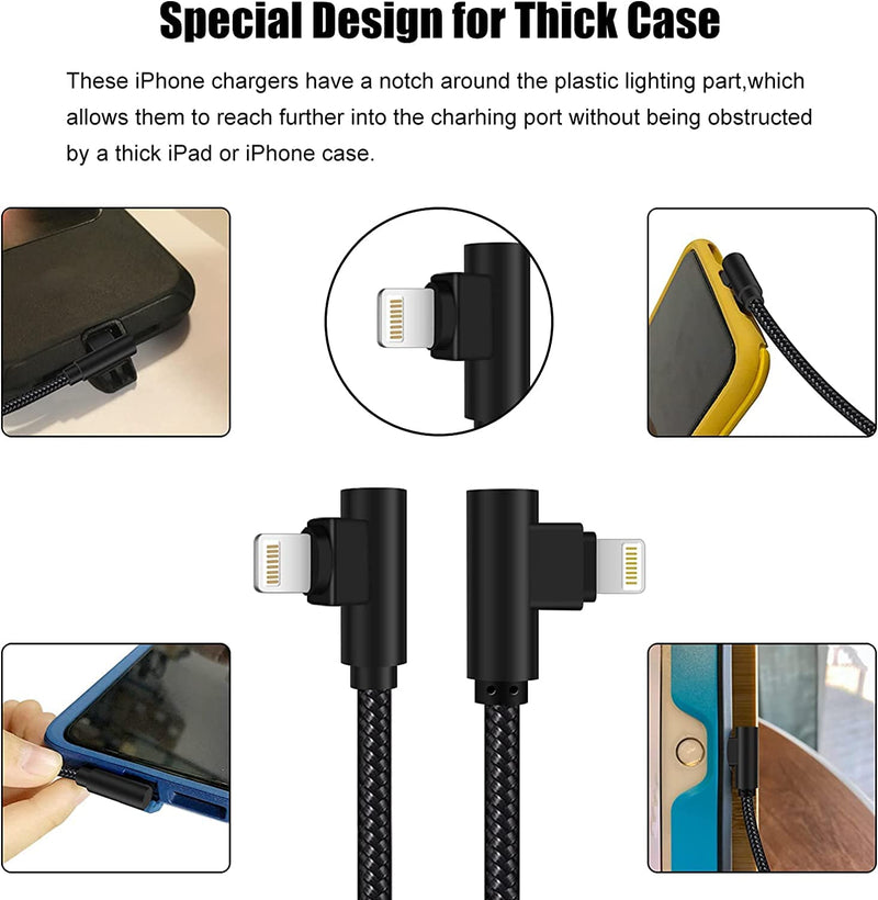 Osecet iPhone Charger 1ft 90 Degree 2 Pack MFi Certified Elbow Short Lightning Cable Right Angle Fast Charging Cord for iPhone 14 13 12 11 Pro X XS XR 8 Plus 7 6 5 (Black Grey,1 Foot) Black Grey
