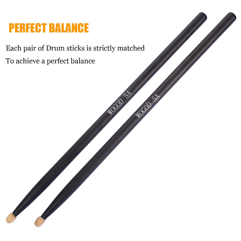 Drum Sticks 5A Drumsticks Classic Black Wood Tip Drumsticks (Black Drum Sticks)