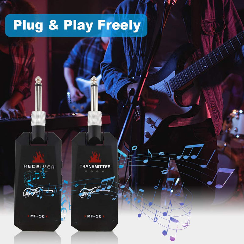 [AUSTRALIA] - Mefe 5.8GHz Wireless Guitar System Rechargeable Audio Guitar System Wireless Digital Transmitter Receiver Set for Electric Guitar Bass (Black) Black+Black 