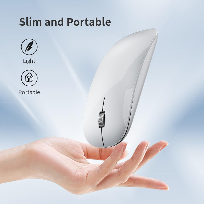 TENMOS M18 Bluetooth Mouse, USB C Rechargeable Wireless Mouse, Triple Mode (Dual Bluetooth+USB) Computer Silent Mice Portable with USB Receiver and Type C Adapter for Laptop/MacBook/iPad/PC (Silver) silver