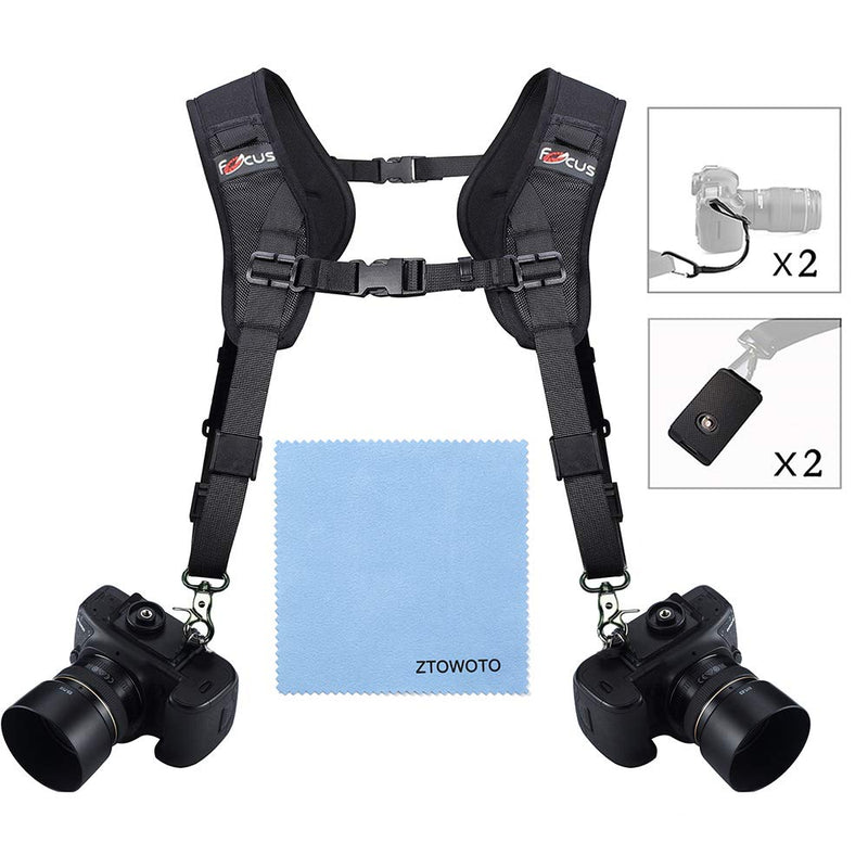 Ztowoto Double Shoulder Camera Strap Harness Quick Release Adjustable Dual Camera Tether Strap for DSLR SLR Camera (Focus) Focus