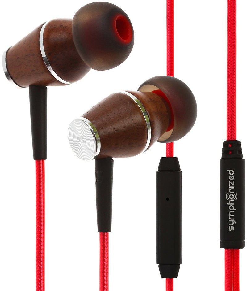 Symphonized XTC 2.0 Earbuds with Mic, Premium Genuine Wood Stereo Earphones, Hand-Made in-Ear Noise-isolating Headphones with Tangle-Free Innovative Shield Technology Cable (Lava Red) Lava Red