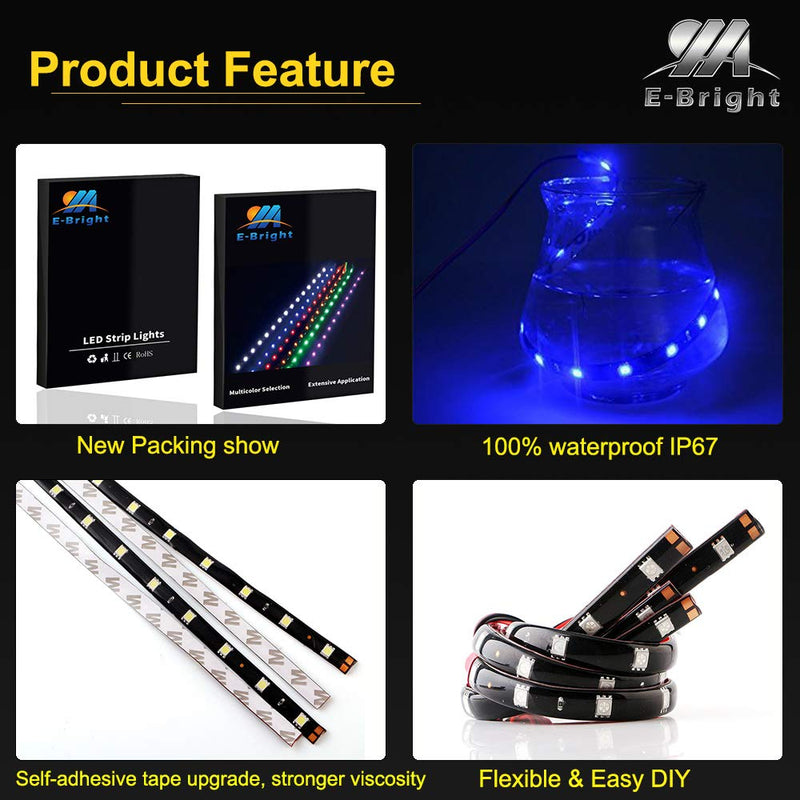 [AUSTRALIA] - EverBright 4-Pack Blue Led Strip Lights for Cars, 30CM 5050 12-SMD Waterproof Car Underglow Lights Motorcycles Golf Cart Decoration Led Interior Exterior Lights Strip with 3M Tape, DC-12V 