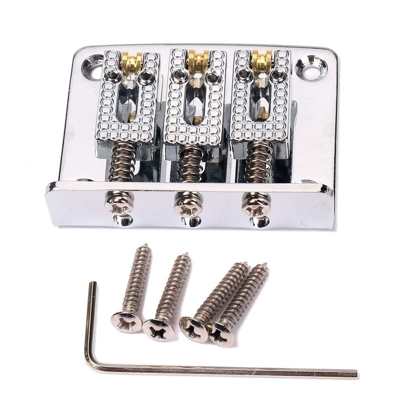 Alnicov Cigar Box Guitar Parts: 3-string Chrome Hard-tail Adjustable Bridge