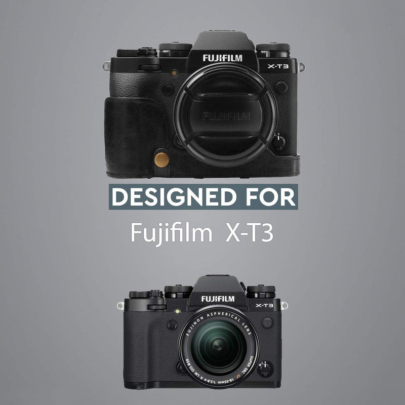 MegaGear MG1550 Ever Ready Genuine Leather Camera Case for Fujifilm X-T3 (XF23mm - XF56mm & 18-55mm Lens) - Black Compact