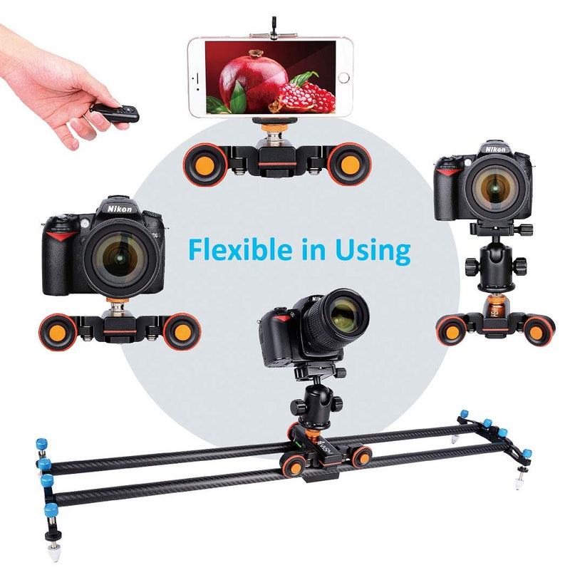 ANNSM Upgraded 3-Wheels Heavy Duty Metal Wireless Motorized Camera Dolly for DSLR Cameras Camcorders iPhone Gopro or Smart Phones with Direction Scales on Two Bending Wheels Side Metal Black Color CD2r - Upgraded Wireless Dolly Metal