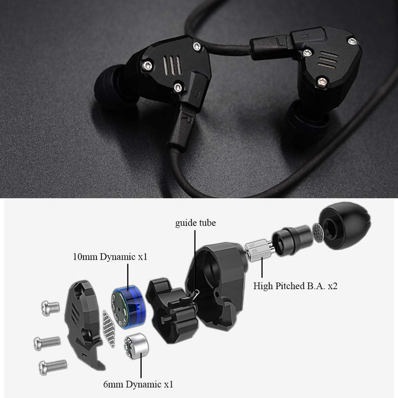 Quad Driver Headphones, WishLotus KZ ZS6 2DD+2BA Hybrid In Ear headset HiFi DJ Monitor Extra Bass, Detachable Cable Noise Canceling Earbuds (ZS6 Grey with Mic)