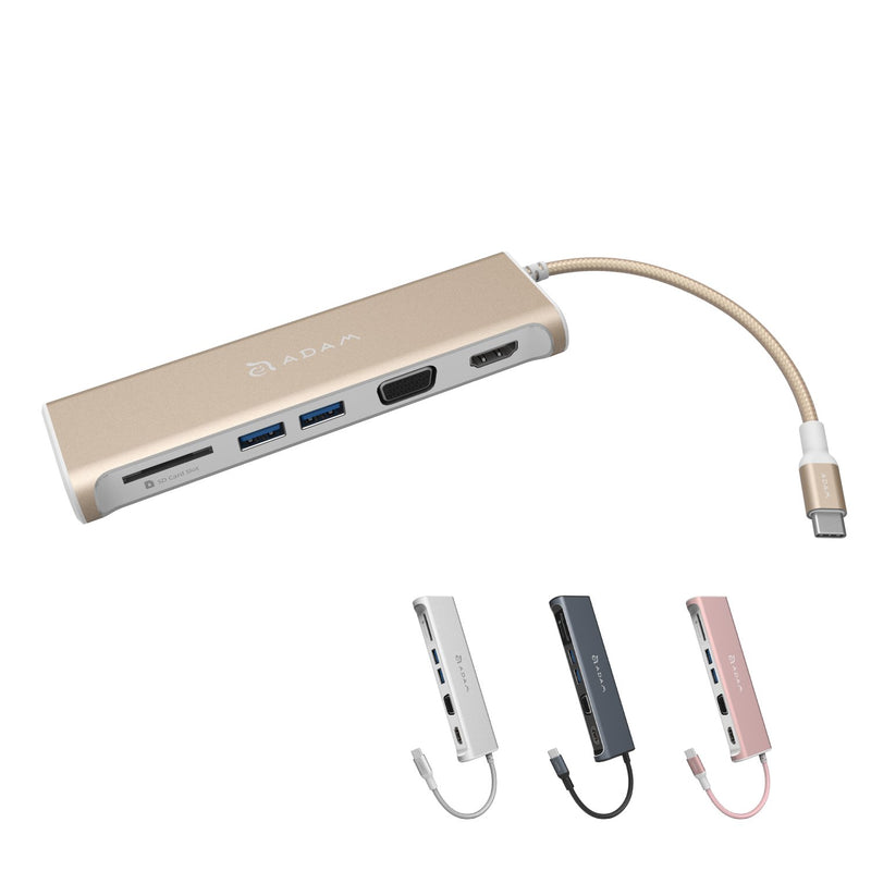 ADAM elements 5-in-1 USB C Hub - 4K USB C to HDMI - SD Card Reader - 2 USB 3.1 Ports - Portable, Durable Aluminum Case Gold