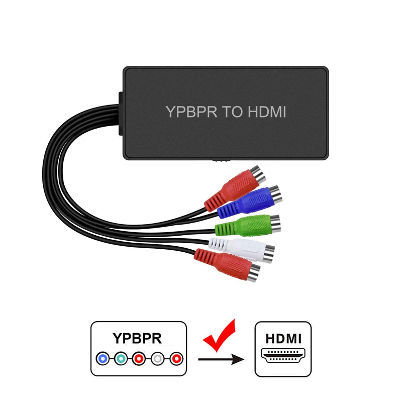 1080P YPbPr to HDMI Converter, 5RCA Video Audio to HDMI Converter, Support 1080P for DVD, VCD, PSP, PS2, Xbox 360, Nintendo NGC to New HDTV Monitor or Projector.