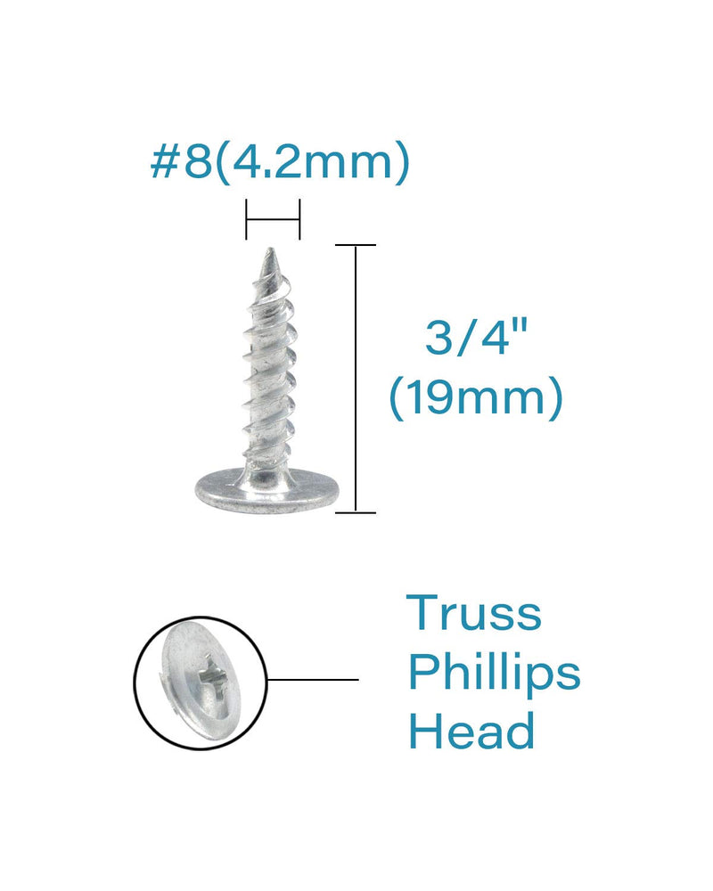 [AUSTRALIA] - IMScrews 100pcs #8 x 3/4" Truss Head Screws Standard Thread Self Tapping Screws Wood Work MDF Zinc Plated #8*3/4 (4.2*19mm) 100 