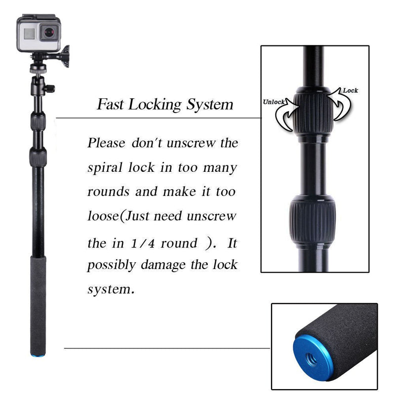 Smatree Telescoping Selfie Stick Compatible for GoPro Max/Hero 10/9/8/7/6/5/4/3+/3/Session/GOPRO Hero(2018)/Ricoh Theta S/V/Samsung Gear360/YI 4K/DJI OSMO Action Camera