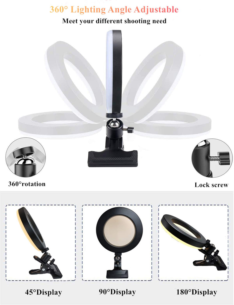 Video Conference Lighting,6.3" Selfie Ring Light with Clamp Mount for Video Conferencing,Webcam Light with 3 Light Modes&10 Level Dimmable for Laptop/PC Monitor/Desk/Bed/Office/Makeup/YouTube/TIK Tok