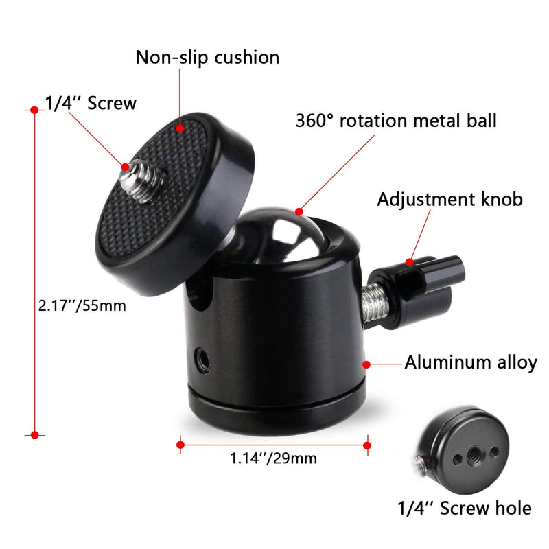 AOQIYUE Swivel Mini Tripod Ball Head with Bluetooth Camera Remote, Cell Phone Holder with Adjustable Clamp for Selfie Stick Monopod Compatible with iPhone /Samsung and so on, Wrist Strap Included