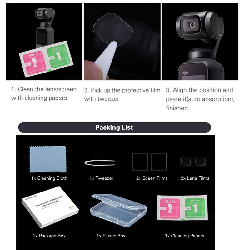 Tineer 2PCS Lens Film +2PCS Screen Film Screen Protector, Ultra-thin Glass Screen Protector Foils for DJI Osmo Pocket Handheld Gimbal Camera Accessory