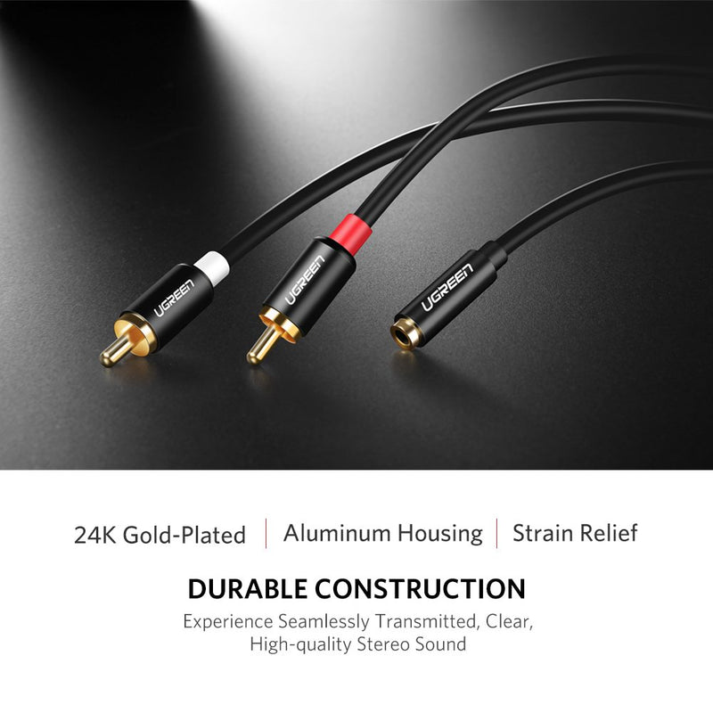 UGREEN 3.5mm Female to 2RCA Male Stereo Audio Cable Gold Plated for Smartphones MP3 Tablets Home Theater