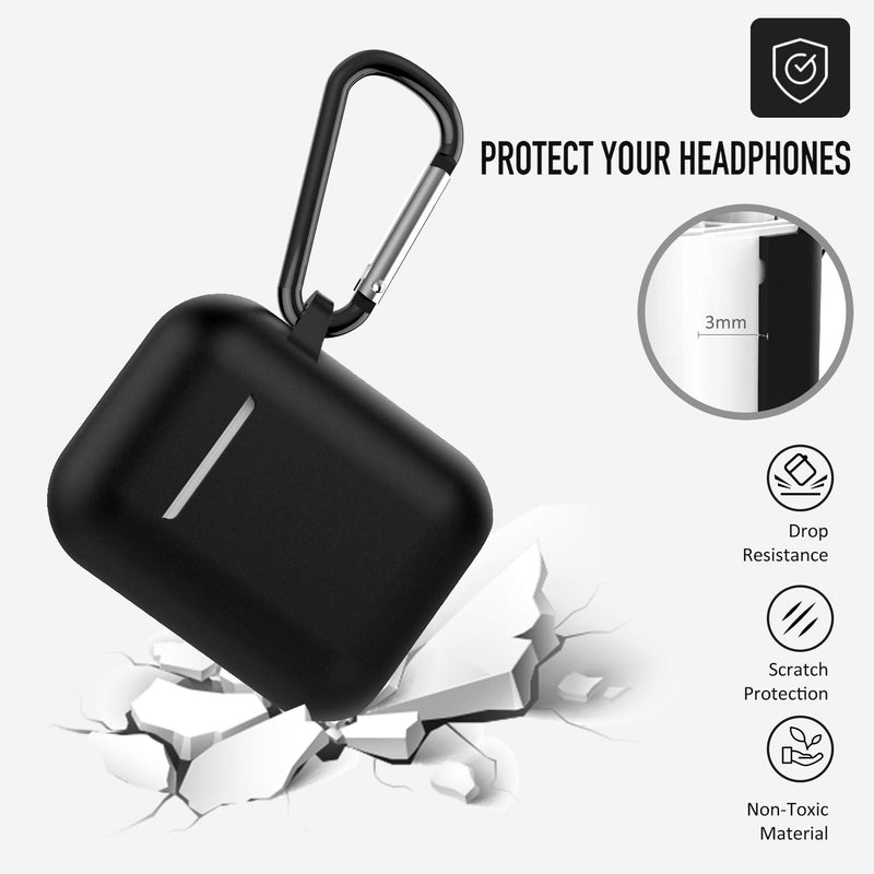 Coffea Protective Silicone Case with Keychain for Apple AirPods 1 & 2 (Front LED Not Visible) (Black) Black