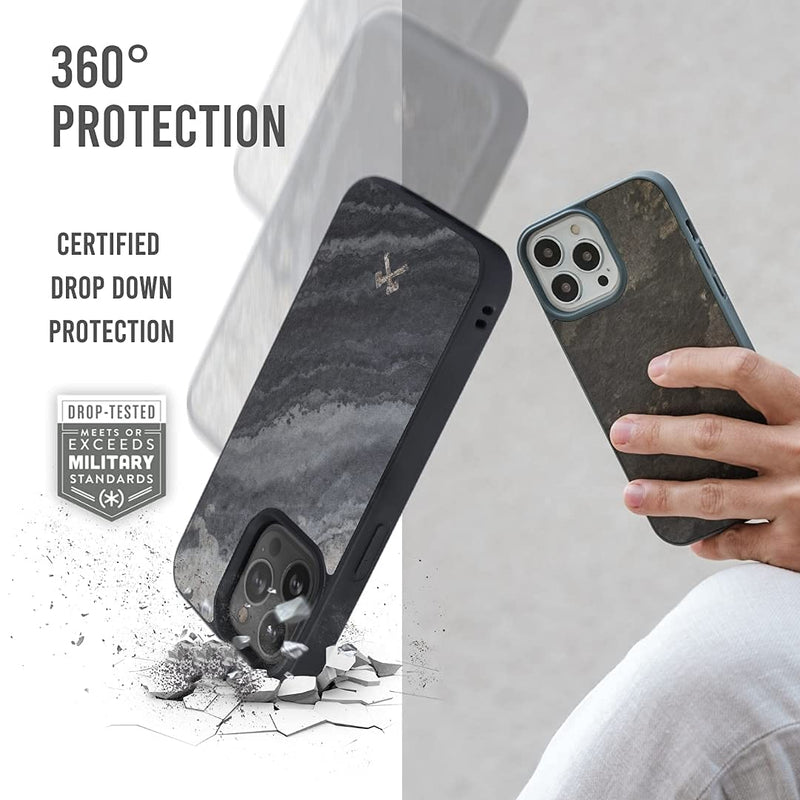 Woodcessories - Magnetic Bumper Case Compatible with iPhone 13 Pro Max case with Magnet, Made of Stone, Camo Grey Granite Grey + Magnet