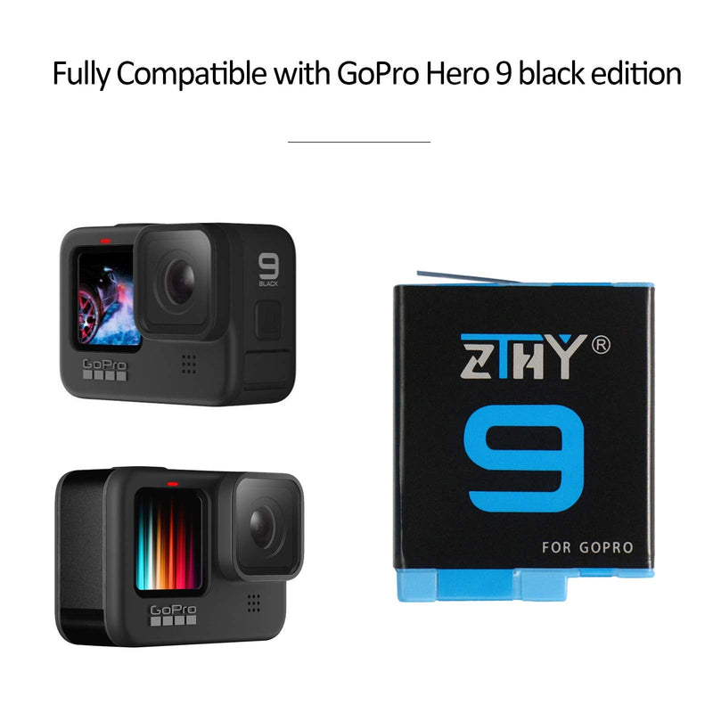 ZTHY 3-Pack Hero 9 10 Battery Replacement and 3-Channel USB Quick Charger with Type-C Cord for GoPro Hero 9 Black GoPro Hero 10 Black AHDBT-901 (Fully Compatible with GoPro 9 10 Battery and Charger)