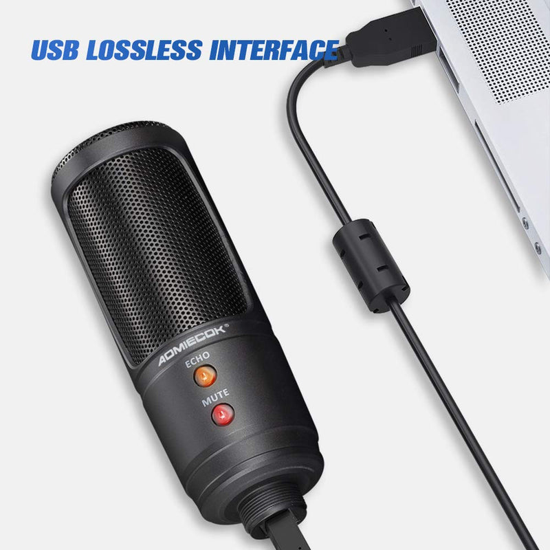 USB Microphone, Metal Condenser Recording Microphone AM-10 USB Computer Cardioid Mic Podcast Condenser Microphone with Professional Sound Chipset for PC Karaoke, YouTube, Gaming Recording