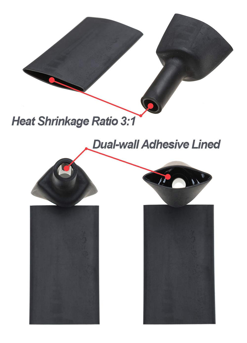 RockDIG 74PCS 3:1 Heat Shrink Tubing Double-wall Adhesive Lined Shrink Tube Assortment Kit 4 Large Size 1 3/4 1/2 3/8 Inch Black Red Black/Red