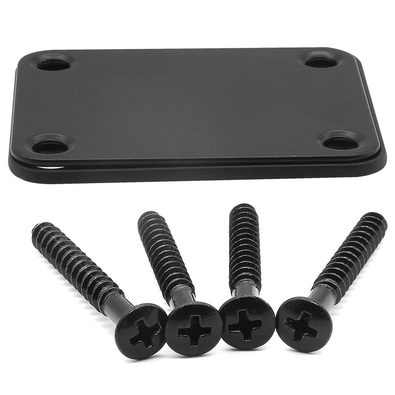 Jersvimc Black Bass Guitar Neck Plate Replacement with Mounting Screws, Metal Neckplate Telecaster Neck Shim Electric Guitar Hardware Parts for Jazz Acoustic Stratocaster